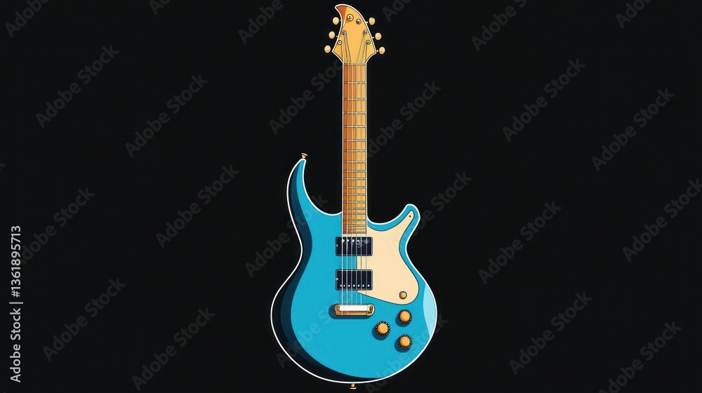 Obraz premium Teal electric guitar, studio shot, musical instrument