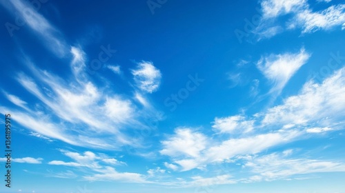 Vast blue sky adorned with delicate clouds, evoking serenity and boundless freedom.