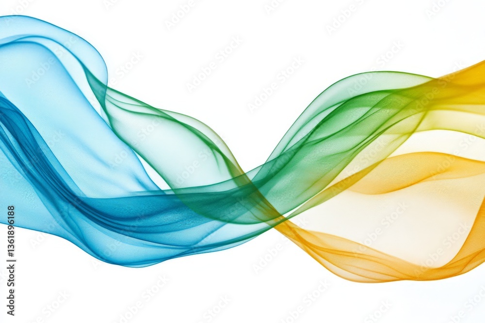 Fototapeta premium Colorful flowing waves of fabric create an artistic display of movement and texture in a bright studio setting
