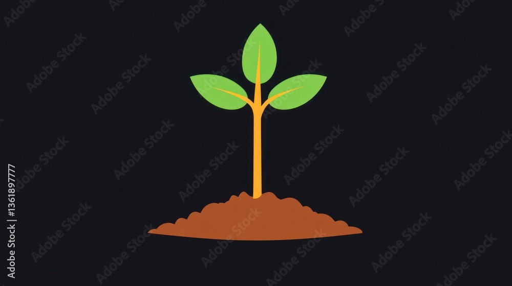 Fototapeta premium Simple sprout growing from soil, graphic