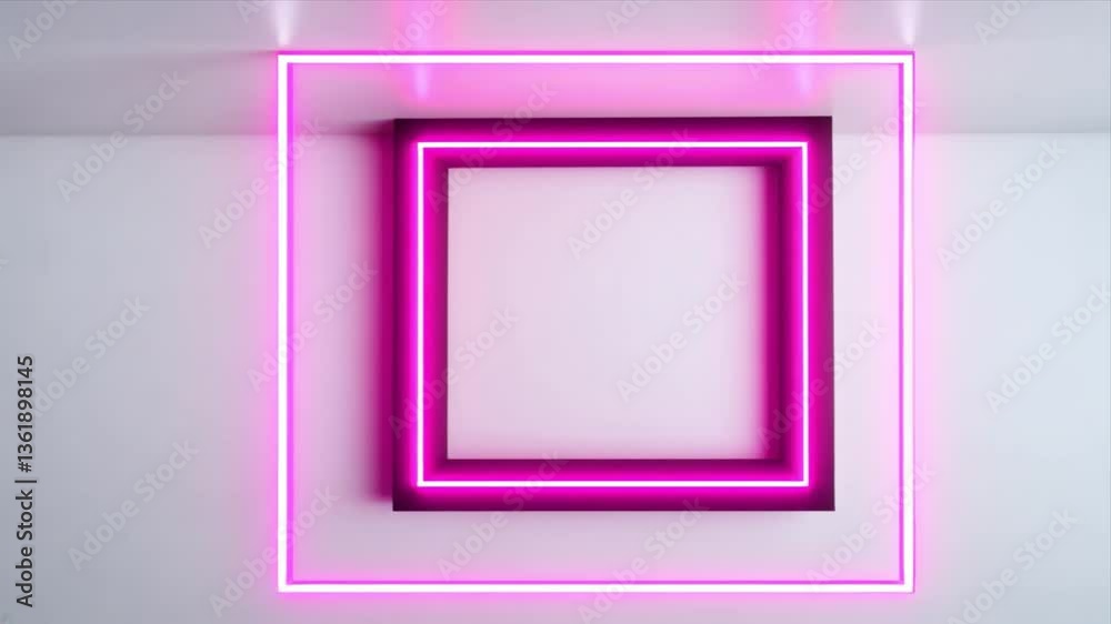 Abstract Neon Pink Square Frame on White Wall Abstract Neon Pink Square Frame on White Wall