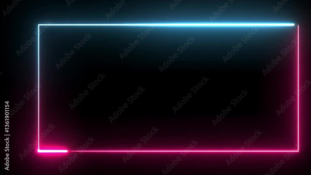 Abstract Neon Frame: Glowing Pink and Cyan Rectangle on Black Background