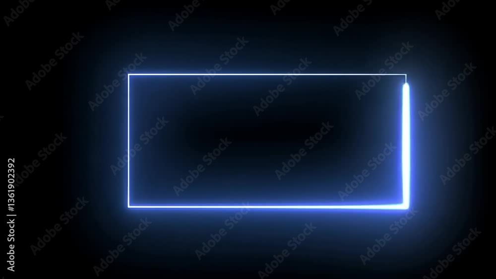 Abstract Neon Blue Rectangular Frame on Black Background Abstract Neon Blue Rectangular Frame on Black Background