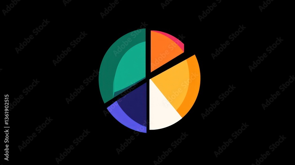 Colorful pie chart graphic on black background. Visual representation of data distribution. Suitable for presentations, infographics, or educational materials Colorful pie chart graphic on black background. Visual representation of data distribution. Suitable for presentations, infographics, or educational materials