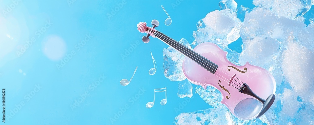 Obraz premium Pink Violin Splashing in Blue Sky Water