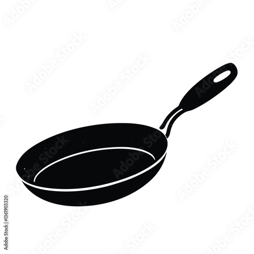 Realistic Frying Pan Vector Illustration – Non-Stick Cooking Pan with Handle for Kitchen Use