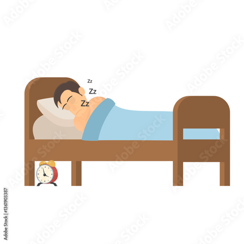 Man is asleep. A man snores in bed, vector illustration