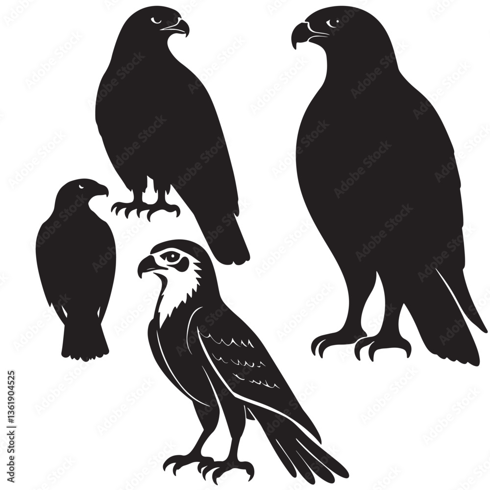 Fototapeta premium Black and white rooster and chicken set in a cartoon style with wings, beak, and feathers, featuring a wild animal theme perfect for logo or tattoo design
