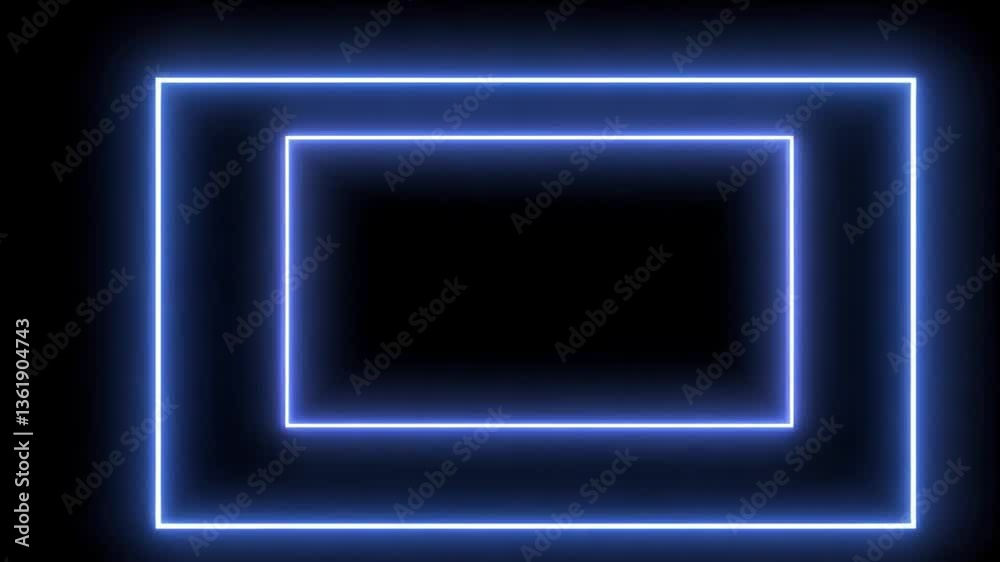 Abstract Neon Blue Frame on Black Background: A Glowing Rectangular Design Abstract Neon Blue Frame on Black Background: A Glowing Rectangular Design