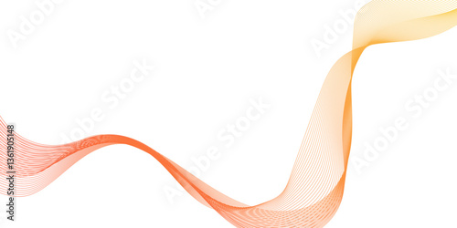 Abstract orange gold lines flowing across a white background in a smooth, wave like design, abstract with dynamic orange waves lines and particles, futuristic technology.