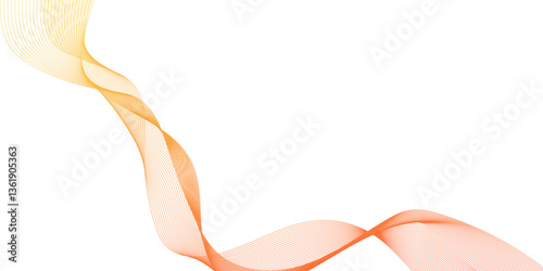 Abstract orange gold lines flowing across a white background in a smooth, wave like design, abstract with dynamic orange waves lines and particles, futuristic technology.