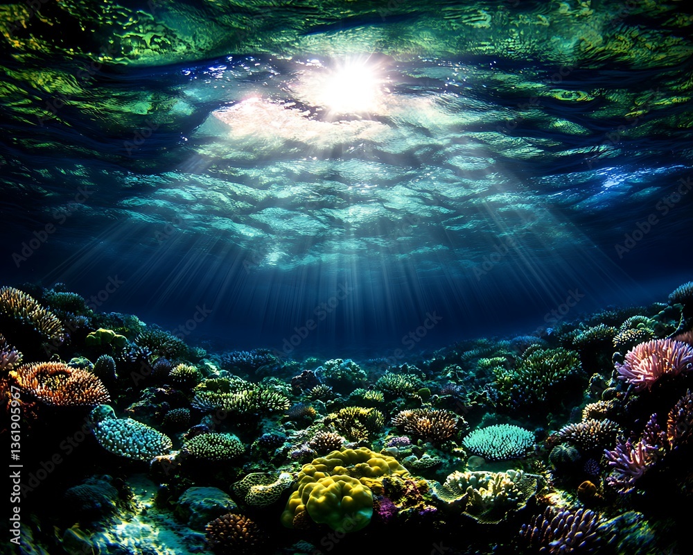 Fototapeta premium Underwater Coral Reef Sunlight (3)