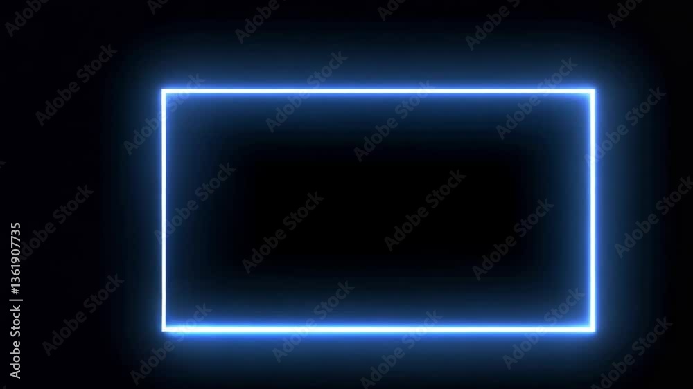 Abstract Blue Neon Rectangle Frame on Black Background Abstract Blue Neon Rectangle Frame on Black Background