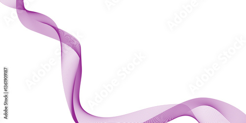 Purple wave line ribbon isolated, wave lines image for decoration design, elegant flowing purple silk fabric with, abstract purple soft light and airy texture creating a graceful abstract wave design.