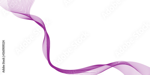 Purple wave line ribbon isolated, wave lines image for decoration design, elegant flowing purple silk fabric with, abstract purple soft light and airy texture creating a graceful abstract wave design.