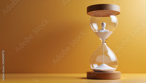 Hourglass with sand timer on yellow background for blogs, websites, time management resources, educational materials, productivity illustrations, and motivational presentations