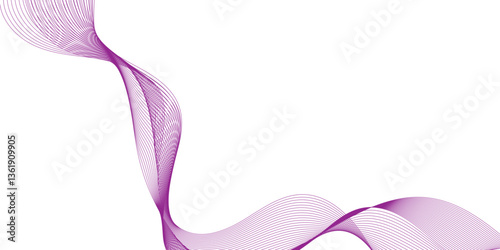 Purple wave line ribbon isolated, wave lines image for decoration design, elegant flowing purple silk fabric with, abstract purple soft light and airy texture creating a graceful abstract wave design.