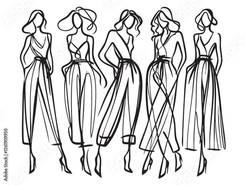 Stylish fashion models. Fashion girls Sketch. Woman in pants