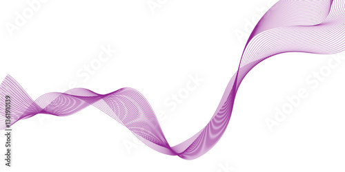 Purple wave line ribbon isolated, wave lines image for decoration design, elegant flowing purple silk fabric with, abstract purple soft light and airy texture creating a graceful abstract wave design.