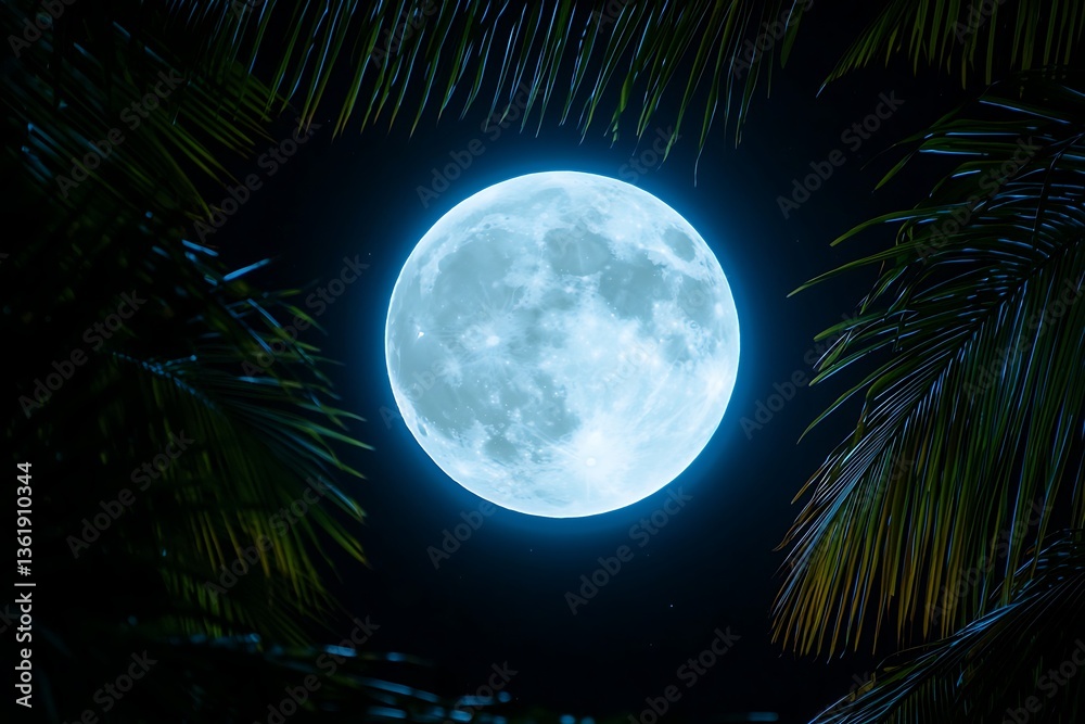 Fototapeta premium Full Moon Tropical Night Sky.