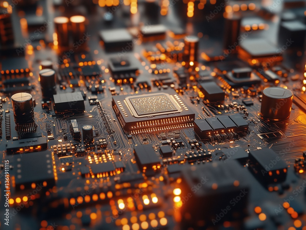 Obraz premium Electronic Components on Circuit Boards