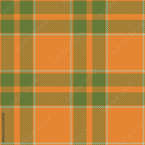 Soft Dusty Orange and Deep Military Green Seamless Tartan Textile Design