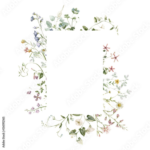 Wallpaper Mural Watercolor wildflower floral illustration - green gold leaf flower ivy frame wreath, for wedding stationary, greetings, wallpapers, fashion, background, textile. Eucalyptus, olive, green leaves, etc. Torontodigital.ca