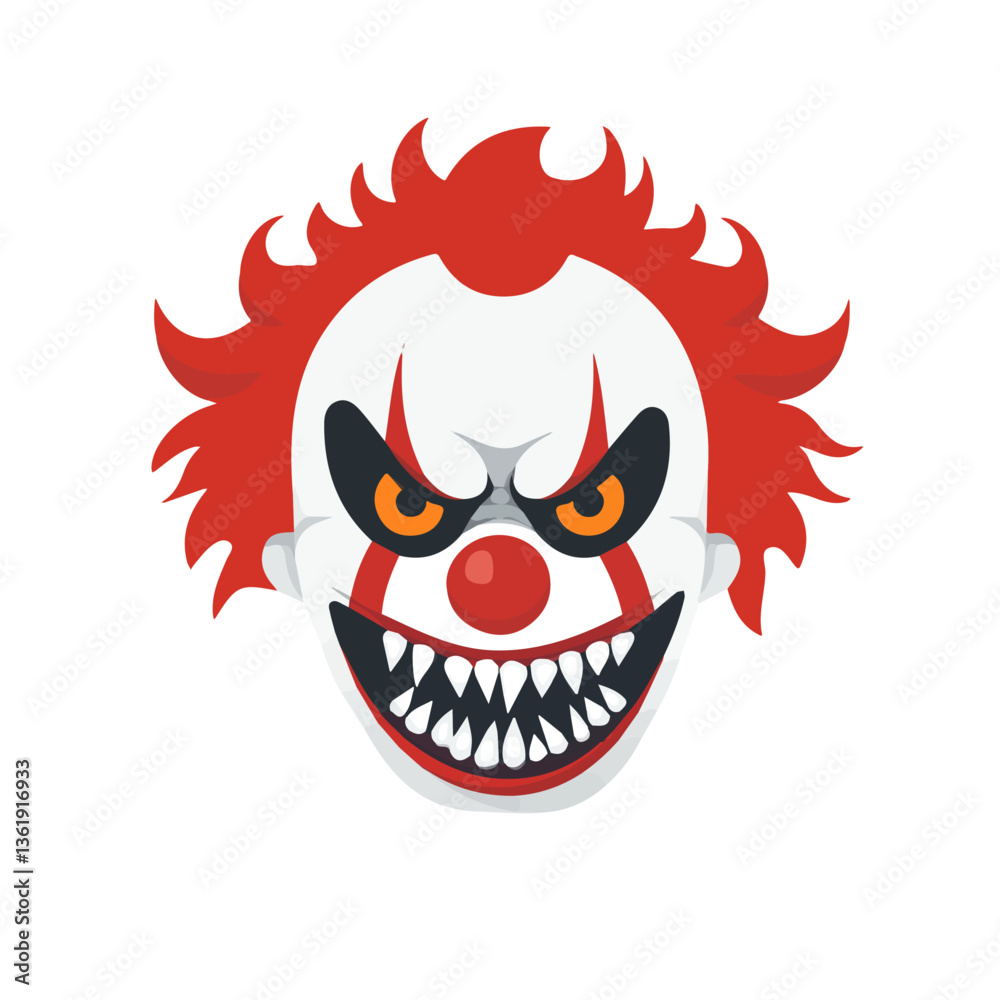 2D flat vector illustration Creepy Clown with Sharp Teeth icon isolated on a white background.
2D flat vector illustration Creepy Clown with Sharp Teeth icon isolated on a white background.