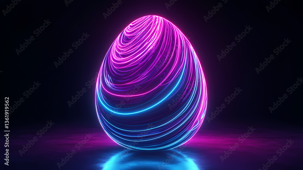 Fototapeta premium Neon Easter Egg in a Dark Background