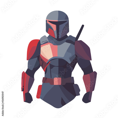 2D flat vector illustration Futuristic bounty hunter icon isolated on a white background.

