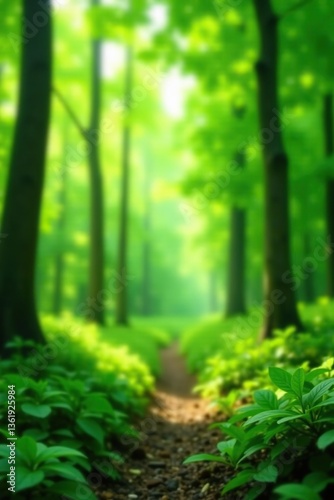 Green bokeh background with soft out-of-focus forest elements,  natural,  harmony