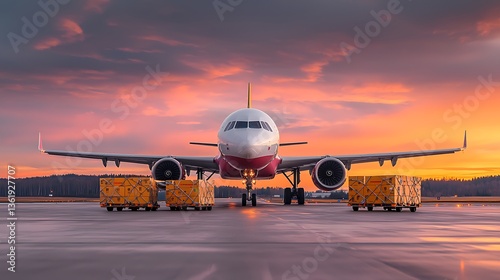 Sunset Cargo Plane Loading at Airport.