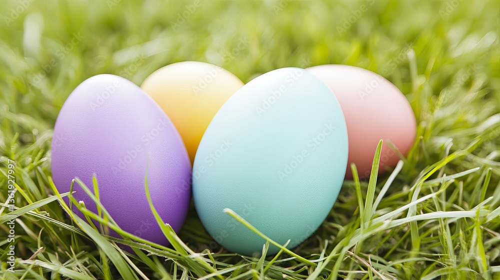 Fototapeta premium Colorful easter eggs on lush green grass in a springtime celebration scene