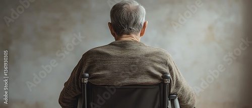 Senior in Wheelchair, Neutral Background