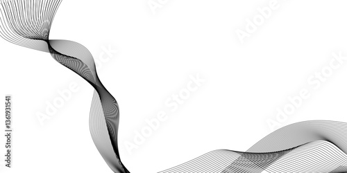 abstract background with wave line, black gradient curve shape isolated on white background, a drawing of wavy lines on a white background, representing invisible movement and speed focus on.