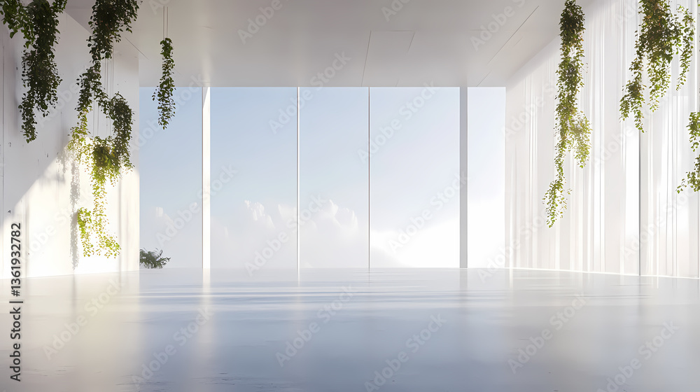 Fototapeta premium Modern Minimalist Interior with Panoramic Views