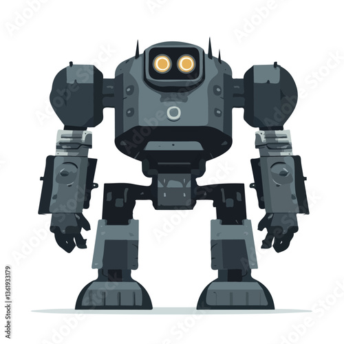 2D flat vector illustration of a steam-powered mech warrior, isolated on a white background.

