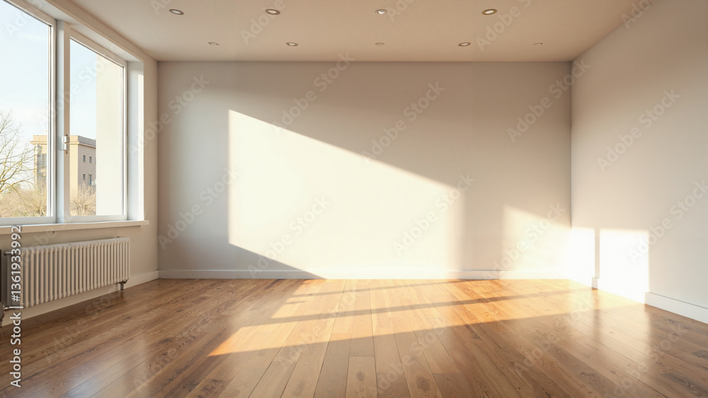 Spacious Empty Room with Polished Wood Floor Isolated on Transparent Background for Interior Design and Real Estate Use