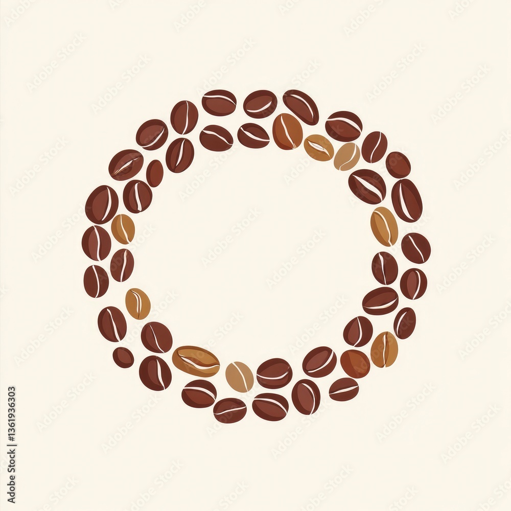 Coffee beans arranged in a circular frame, perfect for coffee shop branding or menu design. Coffee beans arranged in a circular frame, perfect for coffee shop branding or menu design.