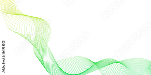 Abstract background with green wavy lines, flowing lines with gradient texture, the green lines are very thin, abstract background of soft Waves in light green yellow Colors, green wave line.