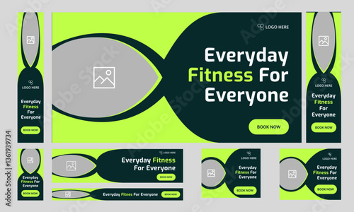 Customizable vector gym fitness social media post banner template set, Sports social media square banner, Workout exercise social media promotion design. Vector eps 10 file format
