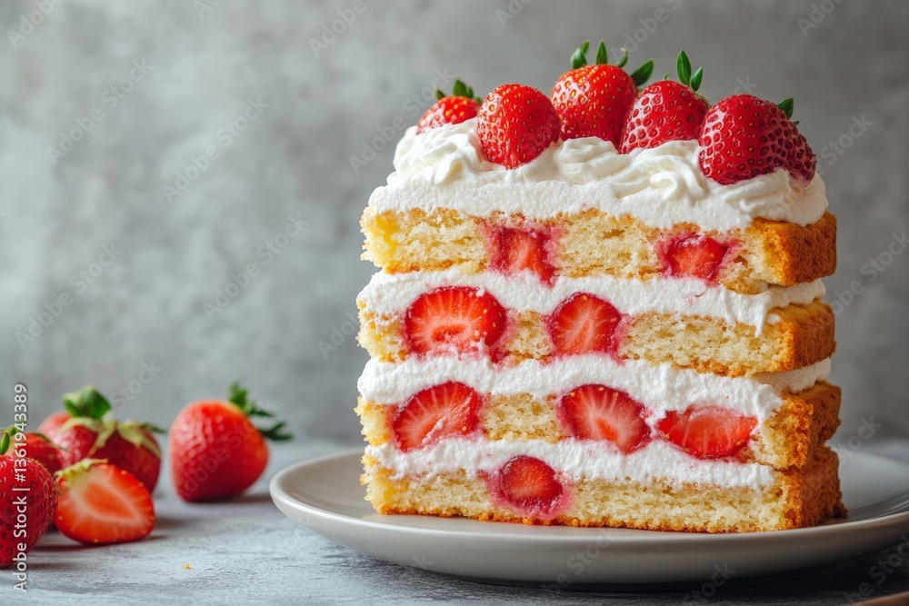 Delicious strawberry layer cake with whipped cream and fresh strawberries on top Delicious strawberry layer cake with whipped cream and fresh strawberries on top