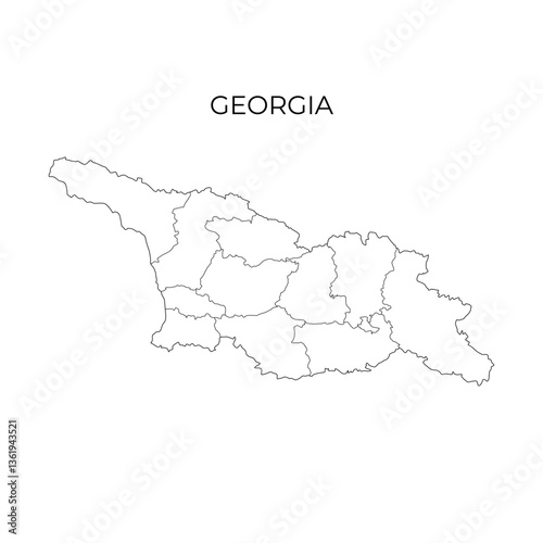 Vector outline map of Georgia, displaying its internal regions and borders, suitable for geographical, political, and educational use