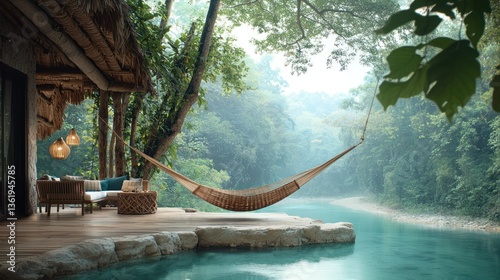 Tranquil jungle lodge with river view