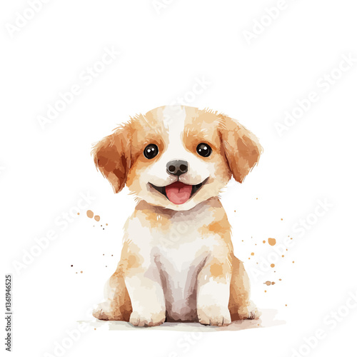 Puppy's Playful Pose: A charming illustration captures the joyful essence of a cute puppy with a happy, smiling expression, creating a feeling of warmth and joy.
