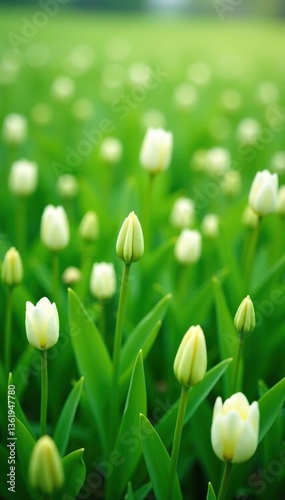 green field filled with tuberose plants and unopened flowers in full bloom, creating a beautiful landscape of white and green hues, green field,  field