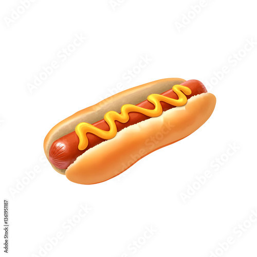 Delicious Hot Dog with Mustard in Soft Bun, Classic American Food isolated on transparent