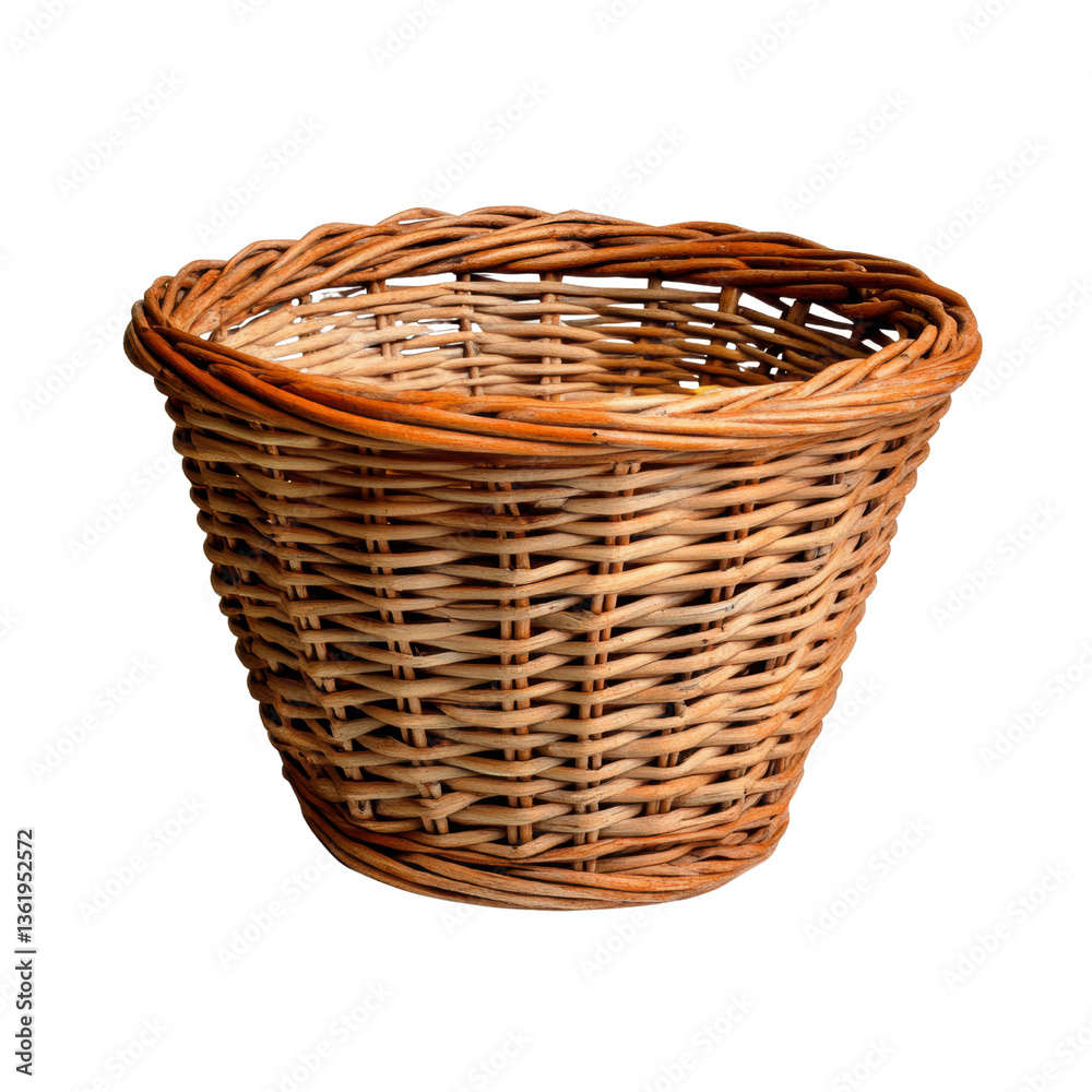Obraz premium Handwoven Natural Fiber Basket for Home Decor on white background