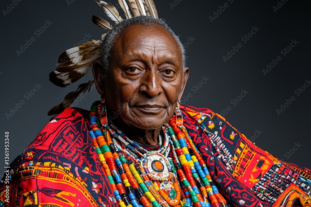 Fototapeta premium Portrait of an elder wearing traditional attire, showcasing cultural identity and heritage in a studio setting