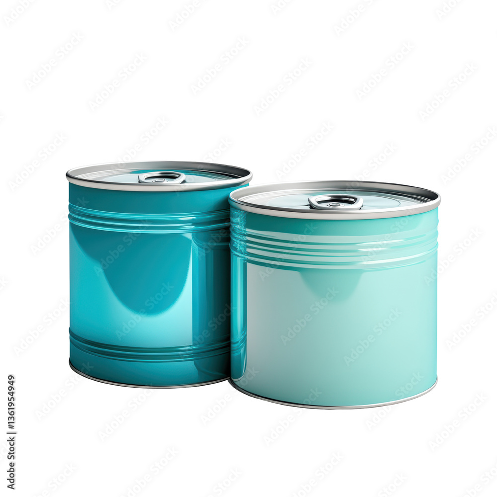 Modern Turquoise Paint Cans on Display on a white background. Modern Turquoise Paint Cans on Display on a white background.